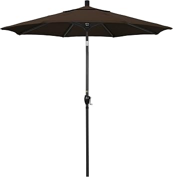 California Umbrella 7.5 Round Aluminum Market Umbrella, Crank Lift, Push Button Tilt, Black Pole, Pacifica Mocha