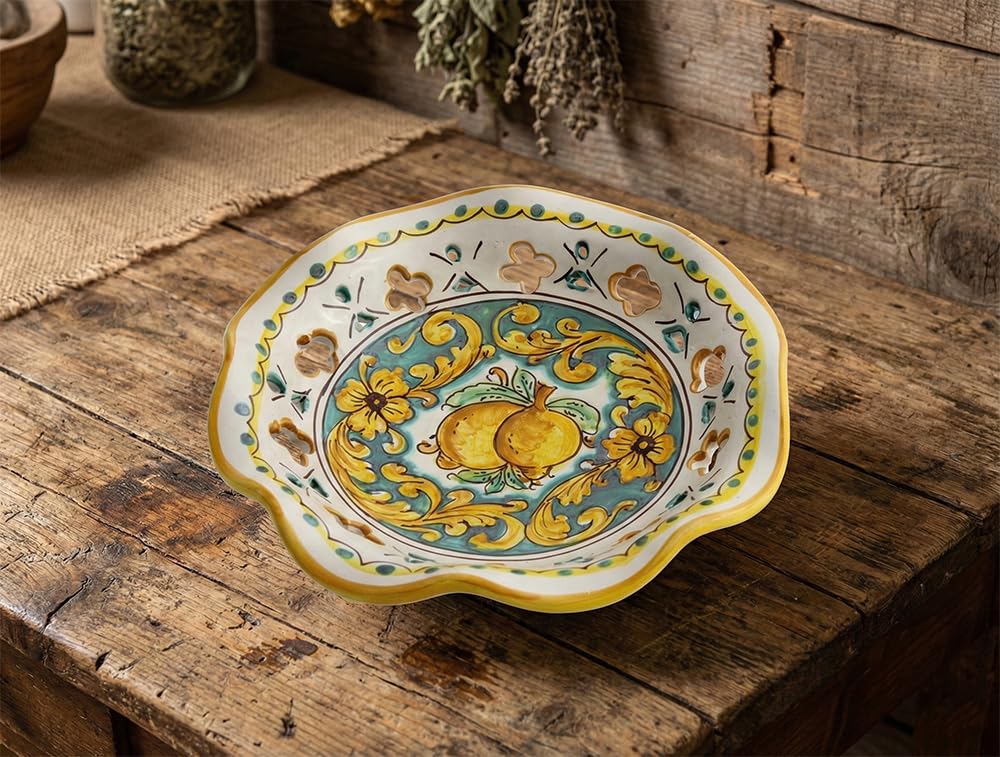 Generico Ciotola in ceramica siciliana giallo e verde di santo stefano di camastra decorata a mano Limoni Art 22