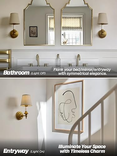 Miniatura 5 de Lámpara de pared vintage de tela rústica, lámpara de pared de tela de lino rústica, lámpara de pared con acabado de latón antiguo cableado para