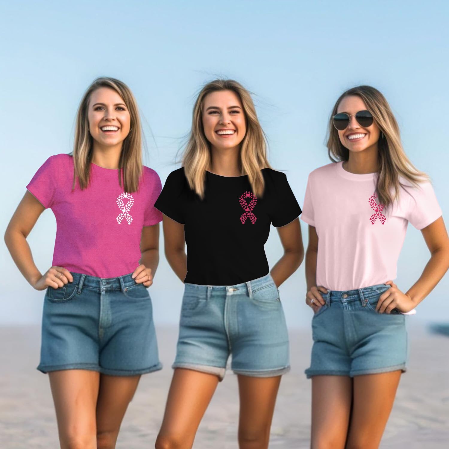 Pink Ribbon Heart Shirt for Women Breast Cancer Survivor T-Shirts Womens Breast Cancer Shirts - Image 2