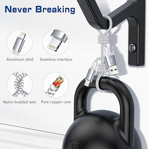 Miniatura 5 de [Certificado Apple MFi] Cargador corto de iPhone de 1.5 pies, paquete de 2 cables USB A a Lightning, cable trenzado de nailon de 18 pulgadas, cable