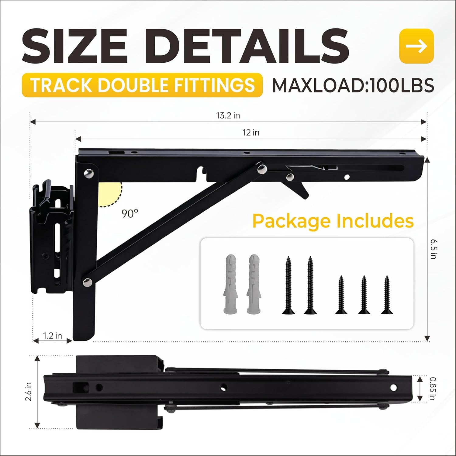 E Track Shelf Bracket - Durable Hinged Collapsible Table Brackets - Black Powder Coating E-Track Accessories for etrack Workbench Shelves (A Set of Four)
