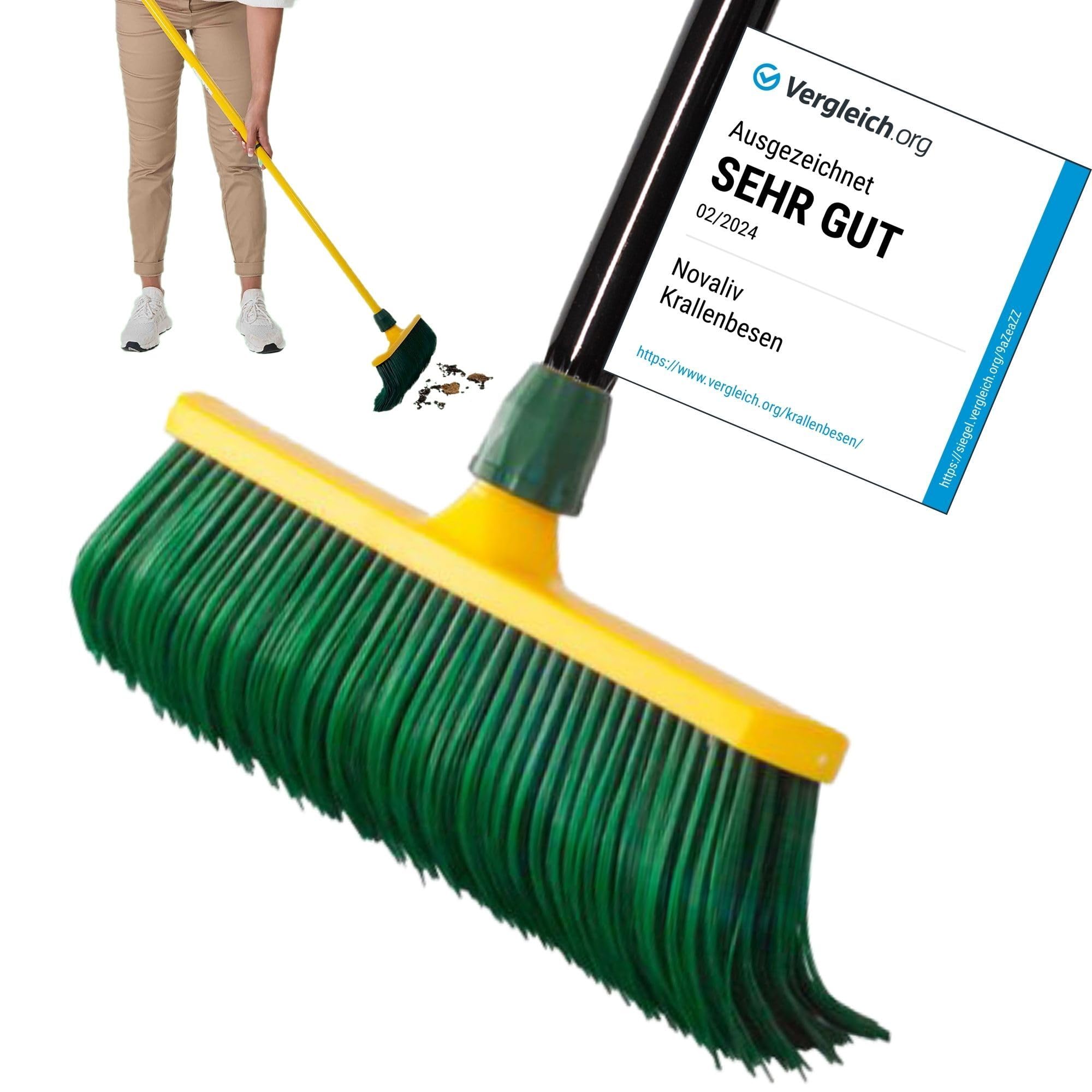 Novaliv Premium Claw Brush with Handle 40 cm, Special Broom Curved Bristles Plastic Head, Ideal as a Garden Broom