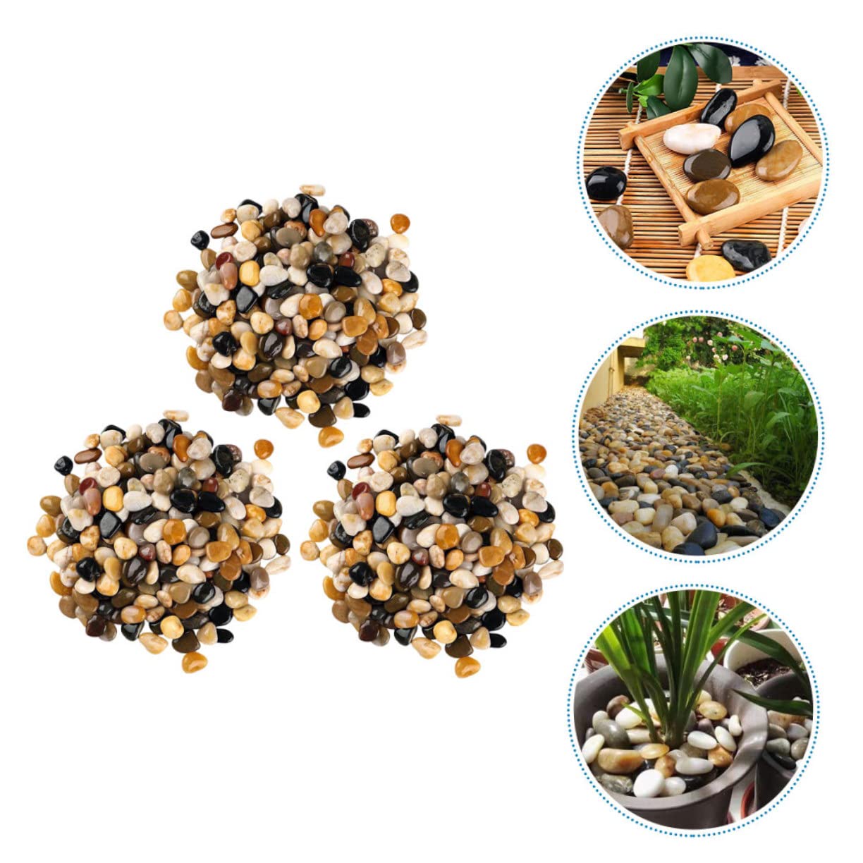 3 Packs Natural River Pebbles for Aquariums and Flowerpots Decorative Gravel for Plants Aquarium Safe Stones Smooth Edges for Gardens and Each