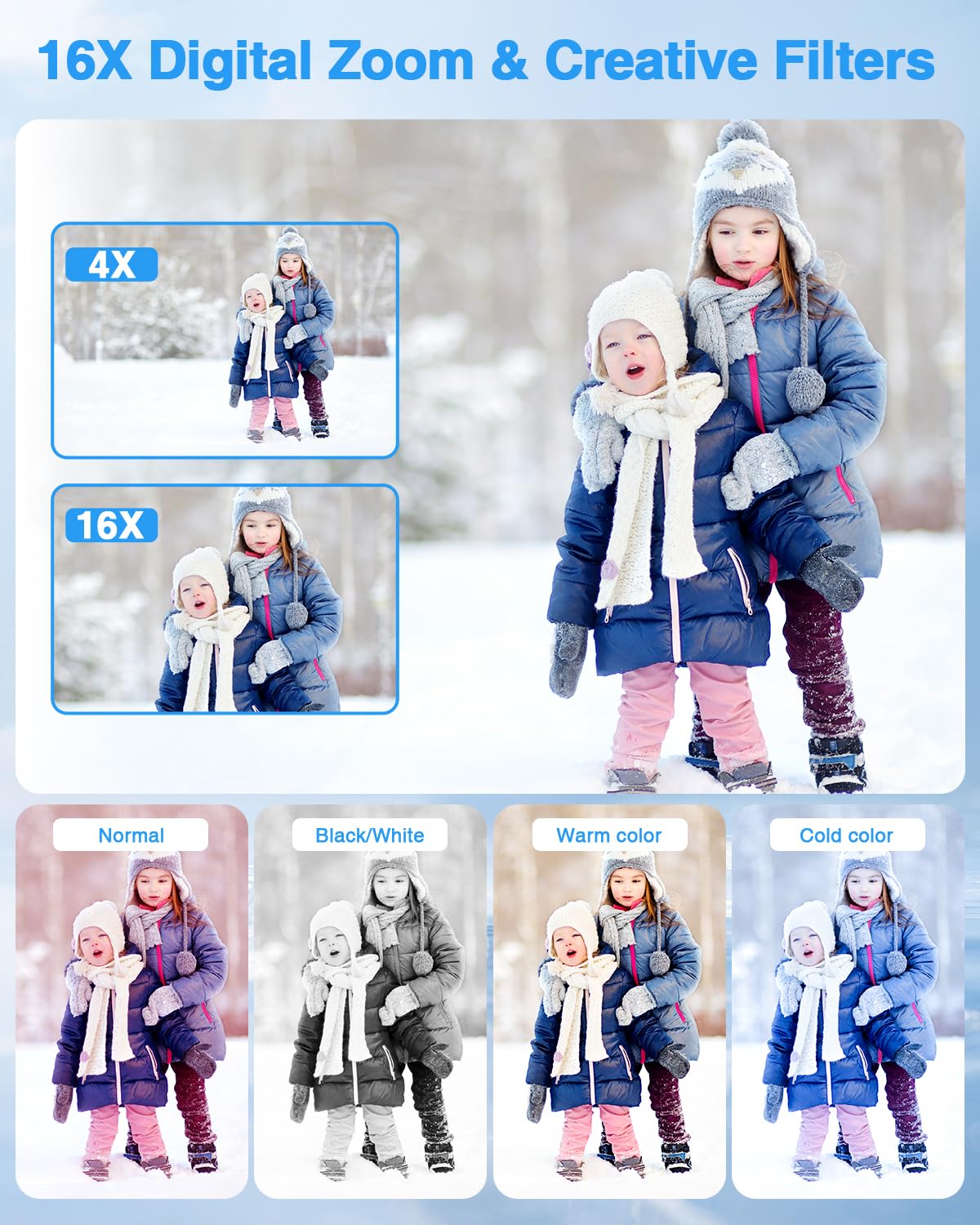 Digitalkamera 1080P 44MP 16X Digitalzoom für Kinder Jugendliche Studenten Schwarz