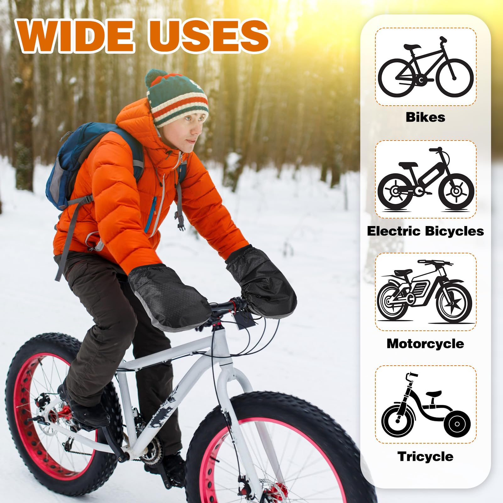 Geyoga 2 paia di guanti termici per manubrio della bicicletta, per l'inverno, per il freddo, per bici da uomo e donna, colore nero