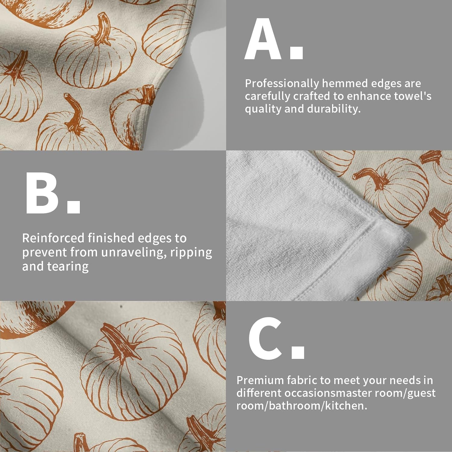 Fall Thanksgiving Pumpkin Hand Towels for Bathroom Set of 2 Burnt Orange Cream Autumn Harvest Theme Print Holiday Decorative Handtowels Soft Absorbent Bath Towel for Home Guest Room Hotel Gym Spa - Image 5