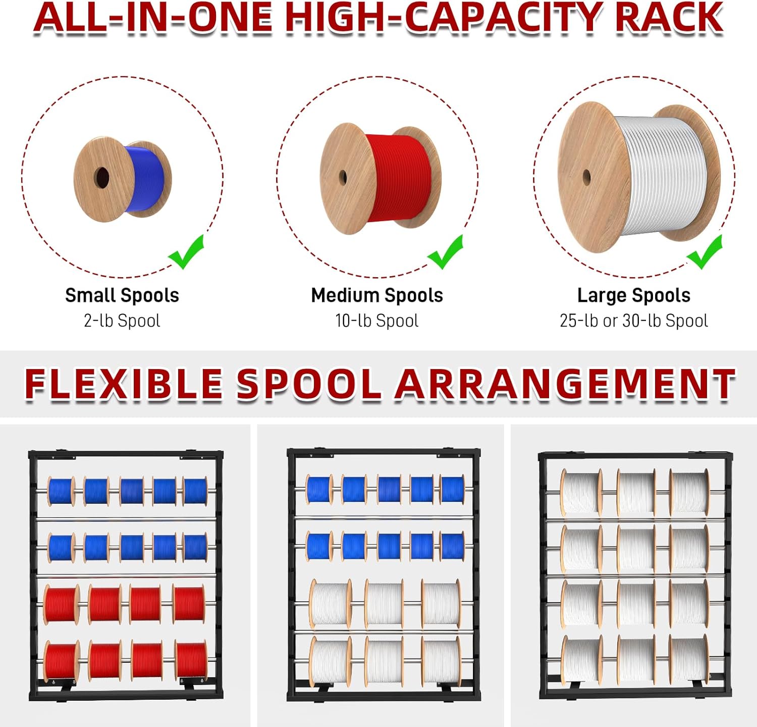ATOLS Heavy Duty Wall-Mounted Wire Spool Rack – 6 Adjustable Rods Cold-Rolled Steel Cable Caddy for Electrical Wire Storage, Romex Wire Dispenser & Spool Holder for Industrial Garage Workshop