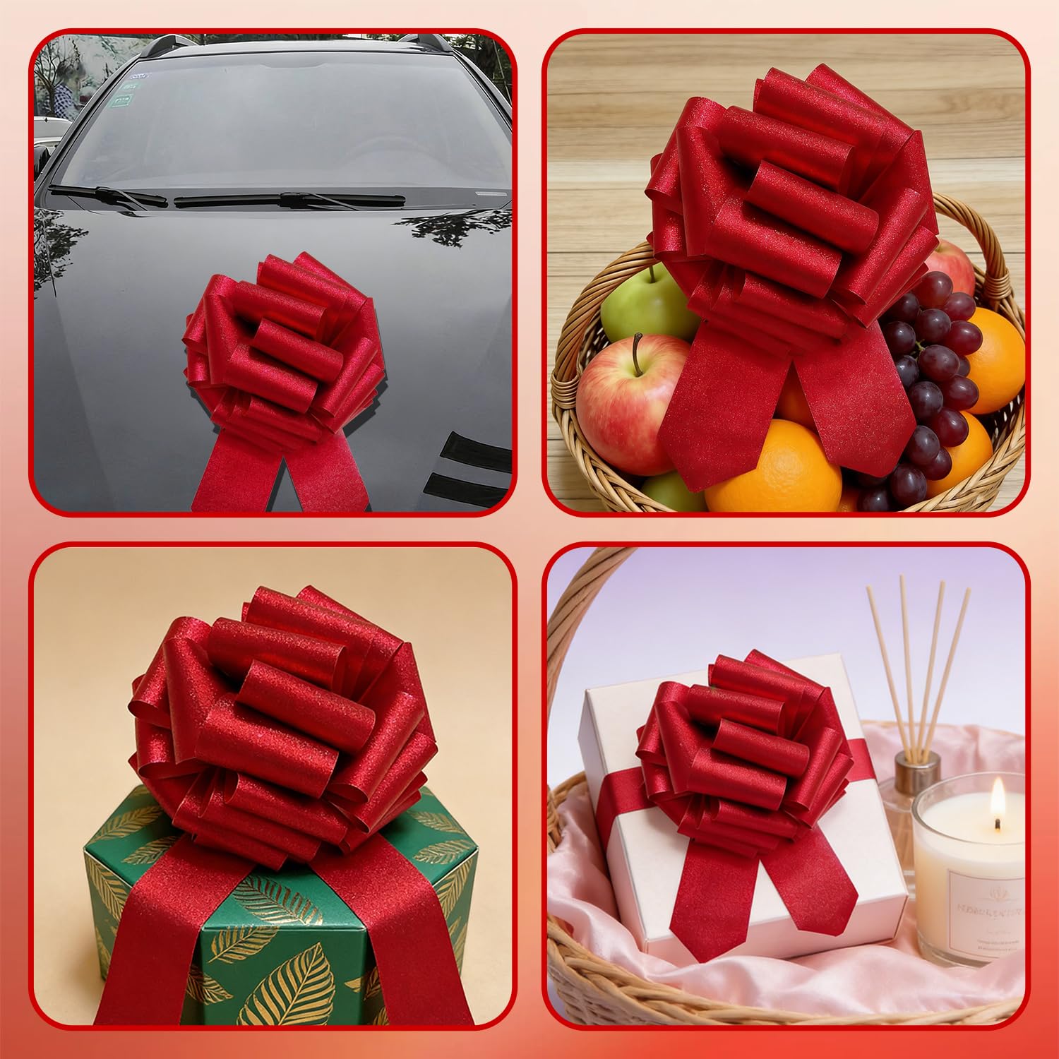 Lazo Rojo Grande 30 cm, Lazos para Envolver Regalos, Lazo para Bodas, Coches, Cestas, Puerta, Decoración de Navidad, Rojo Mate