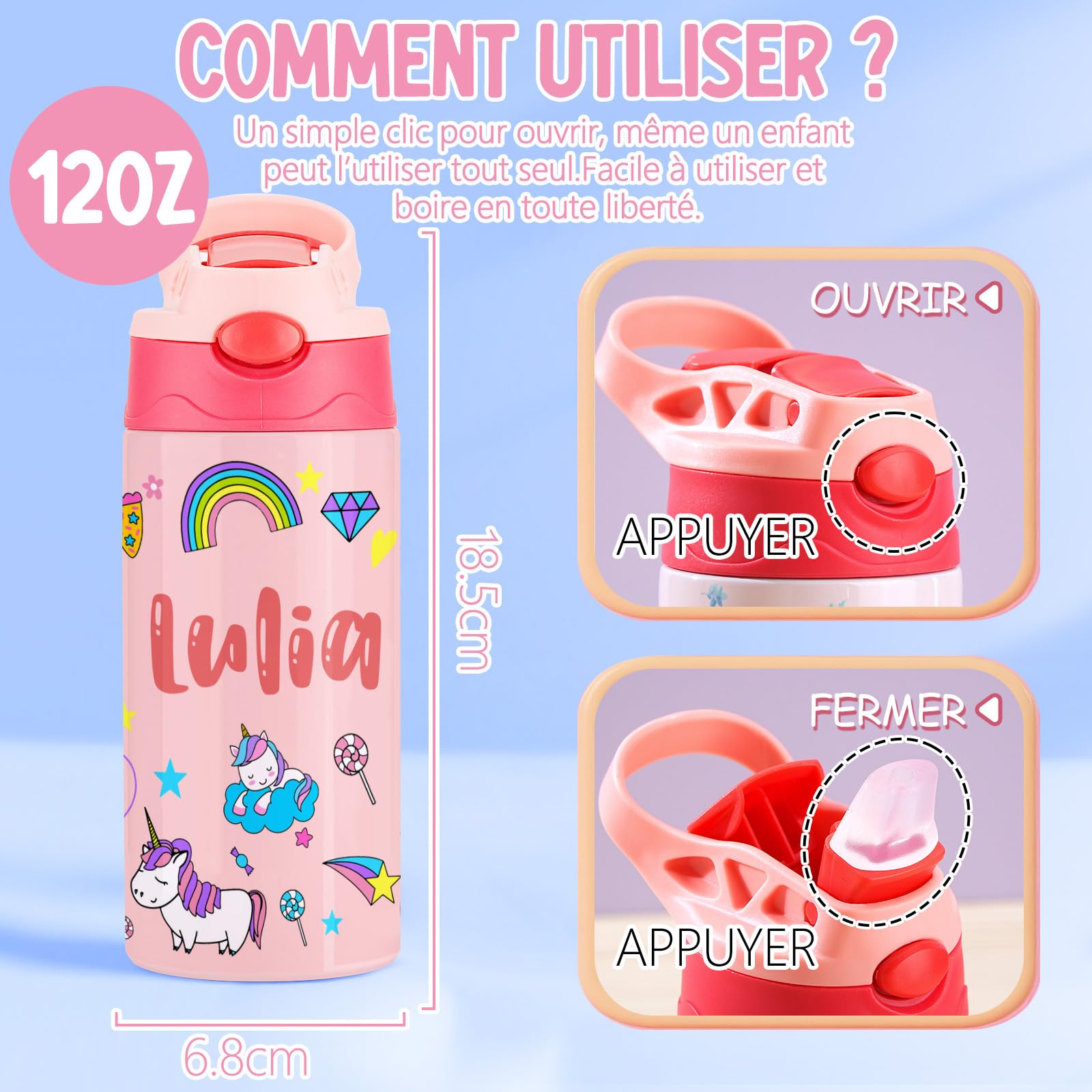 Gourde Isotherme Personnalisable Enfant 350ml Tritan Sans BPA Multicolore
