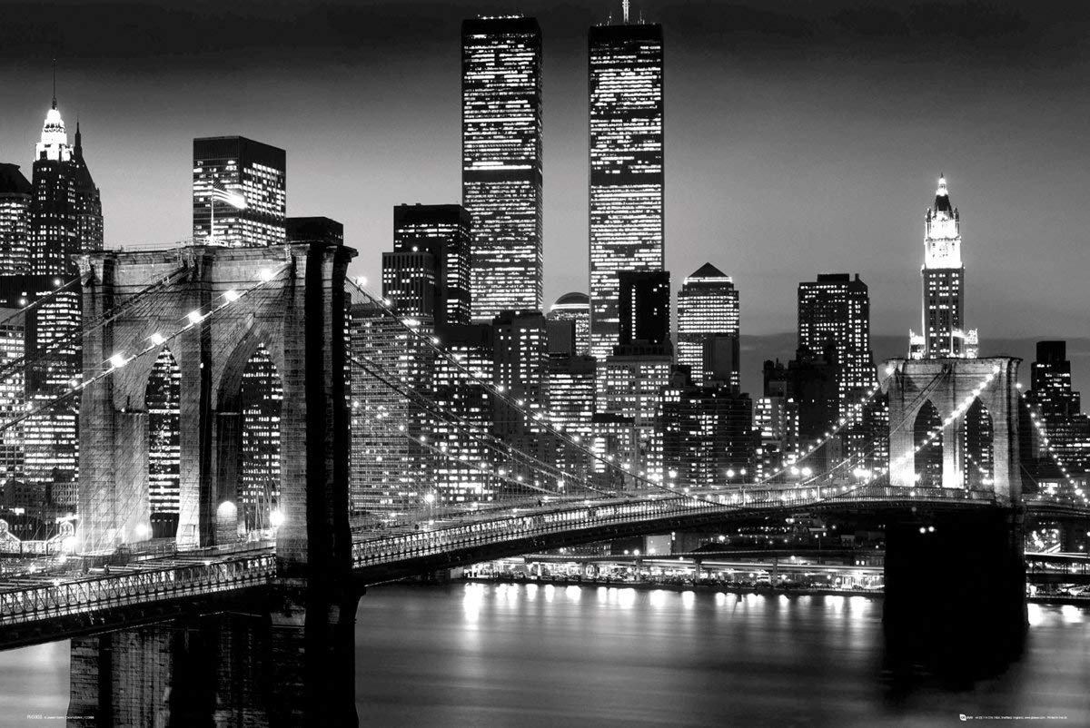 Stukk White New York Manhattan Night Time City Black Poster - A4 (210 X 297Mm),
