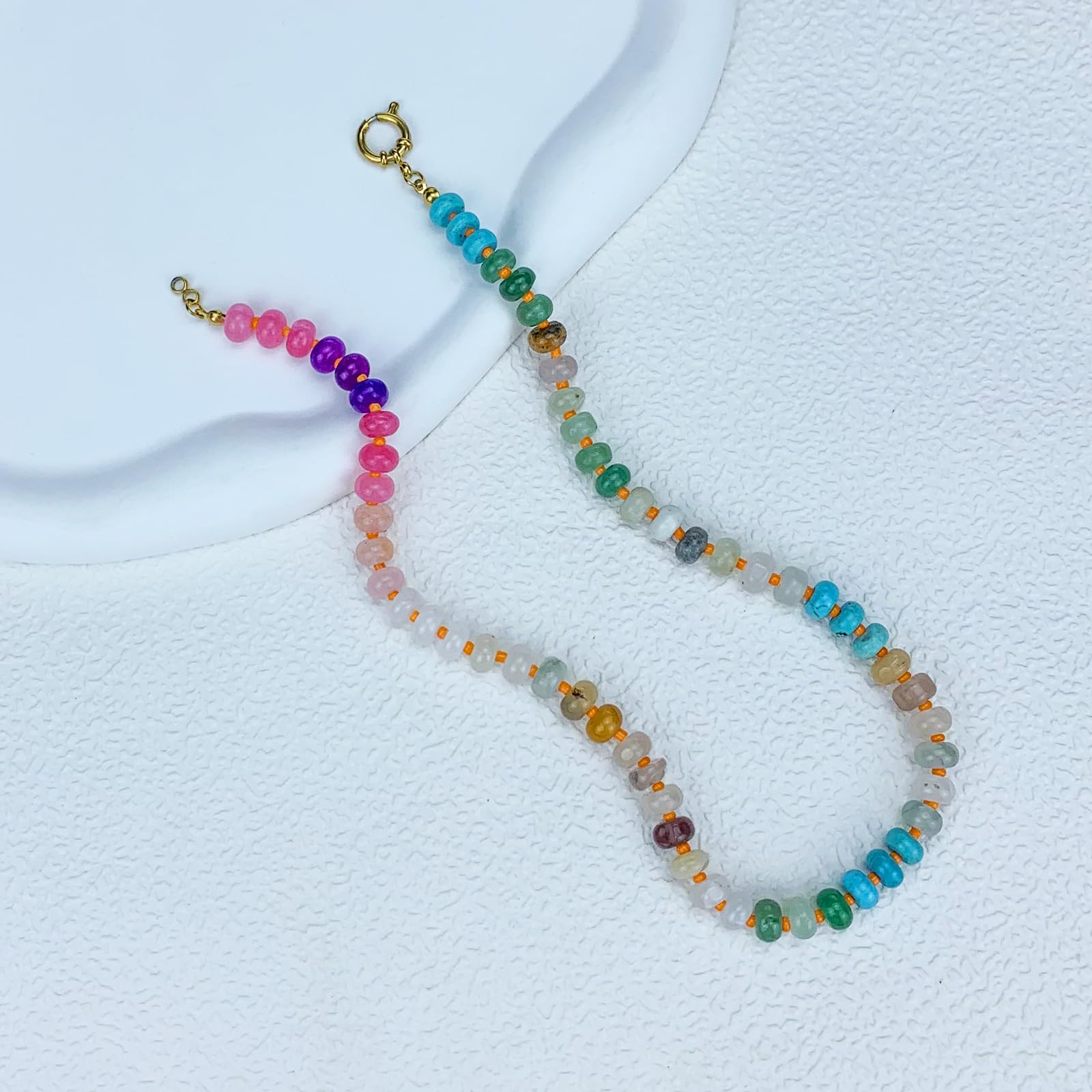 Pietra preziosa con perline da donna, girocollo con perline in pietra naturale colorata Boho, gioielli da spiaggia estivi, regalo per donne