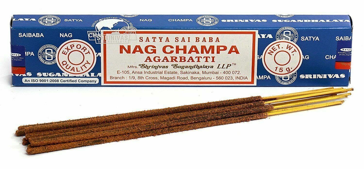 Satya NAG CHAMPA Blue Original Scent Home Incense Joss Sticks 5 x 15g Packs - Home Aroma Perfume Reiki