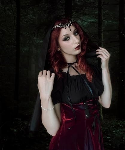 Miniatura 3 de MOSTORY Diadema hecha a mano con corona de bosque negro y hoja de elfo oscuro, tiara de bosque floral, tiara de hadas y luna, para mujeres y niñas,