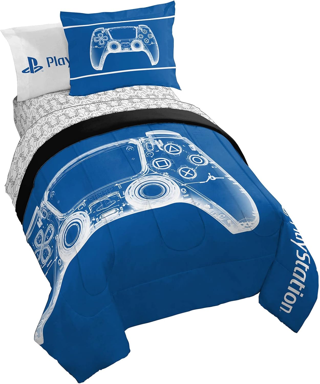 PlayStation X-Ray Gamer 5 Piece Twin Size Bed Set - Includes Comforter & Sheet Set - Super Soft Kids Bedding Fade Resistant Microfiber (Official Product) Blue Twin