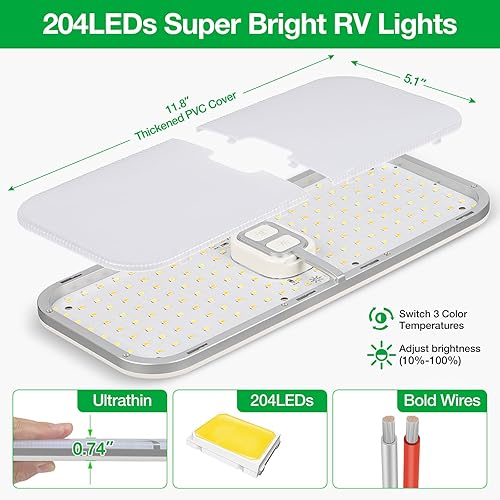 Miniatura 6 de Luces interiores de caravana, 1800 lúmenes, 204 LED, regulables, luces LED para caravana, accesorios interiores de 12 V voltios, luz de techo de 3