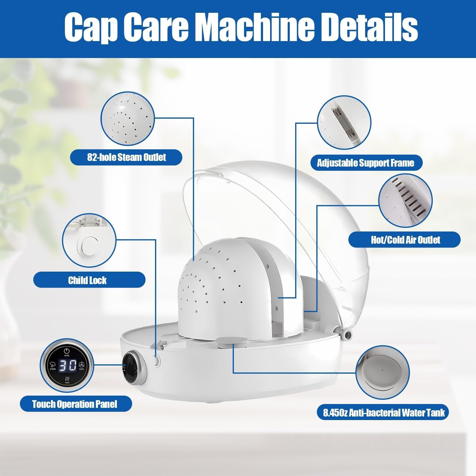 Pulitore Automatico 3 In 1 Per Cappellini Da Baseball, Asciugatrice A Vapore A 360°, Serbatoio Dell'acqua Da 250 Ml, Doppia Asciugatura A Caldo E A Freddo, Ciclo Di Funzionamento