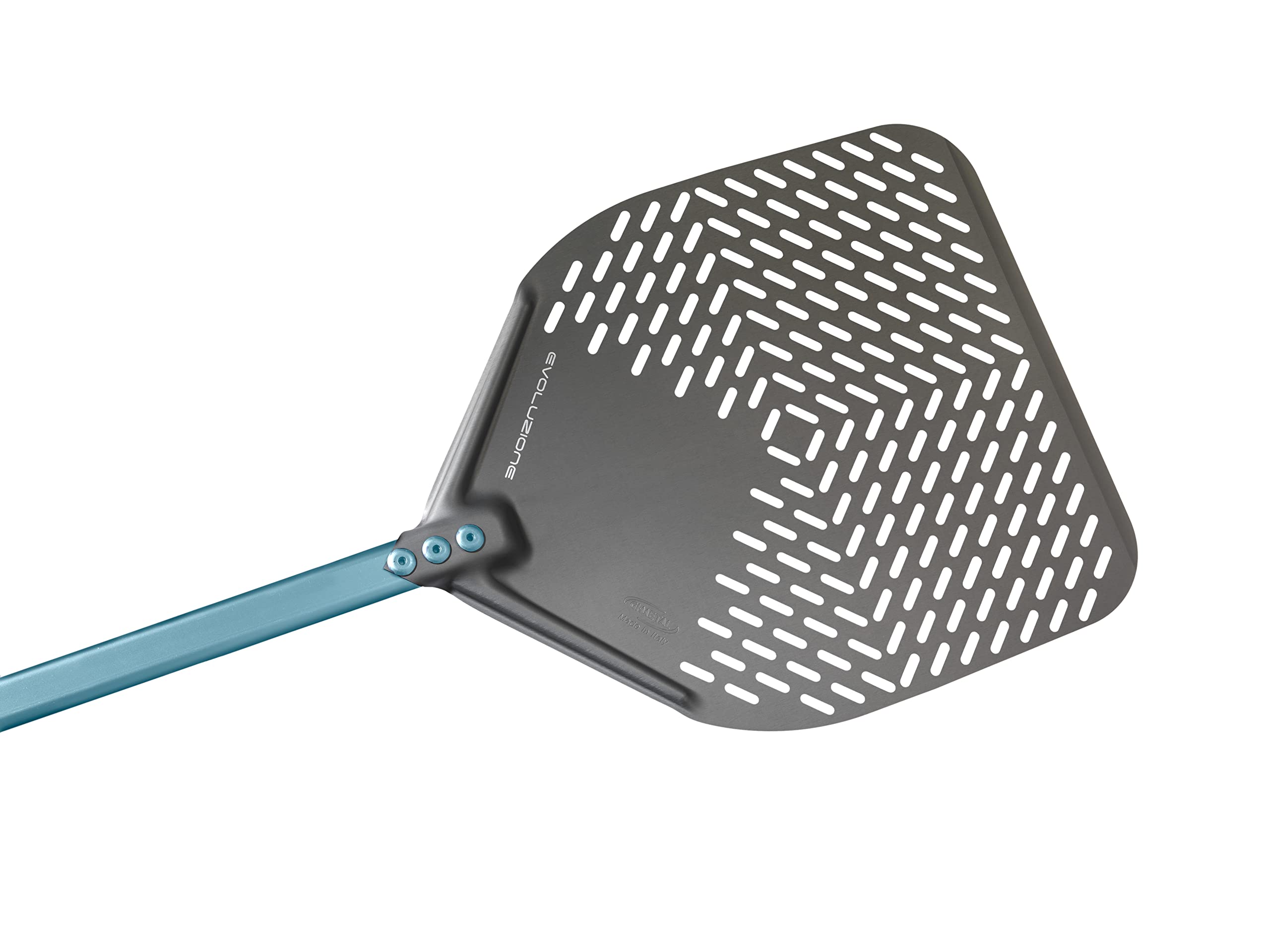 Gi.Metal Evoluzione Line Pala para pizza rectangular ranurada de aluminio anodizado duro 36x36 cm, mango 60 cm