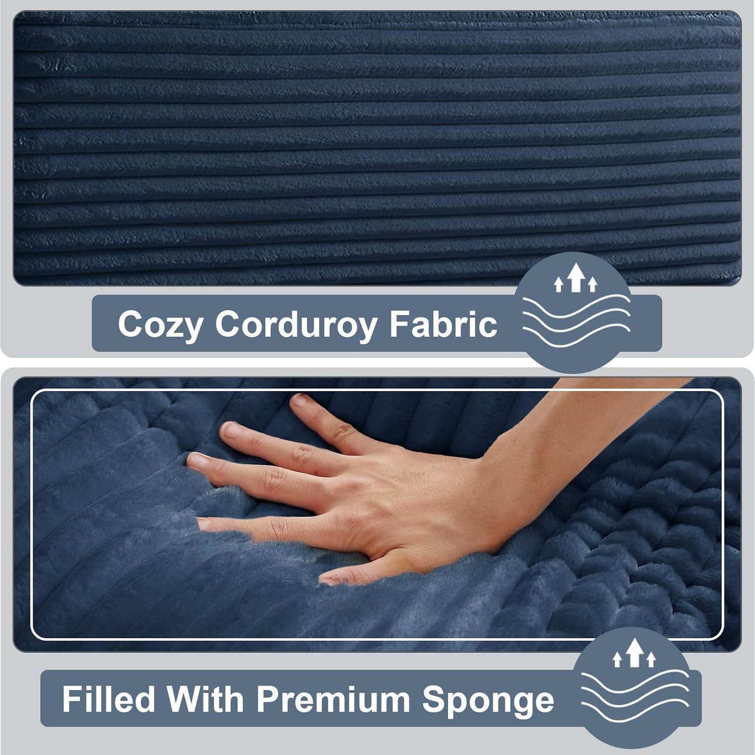 50" W Oversized Boneless Chaise Lounge Sofa Chair Indoor, Corduroy Plush Reading Cloud Couch, No Assembly Single Floor Sleeper Chair Bed for Living Room Apartment Office Small Spaces