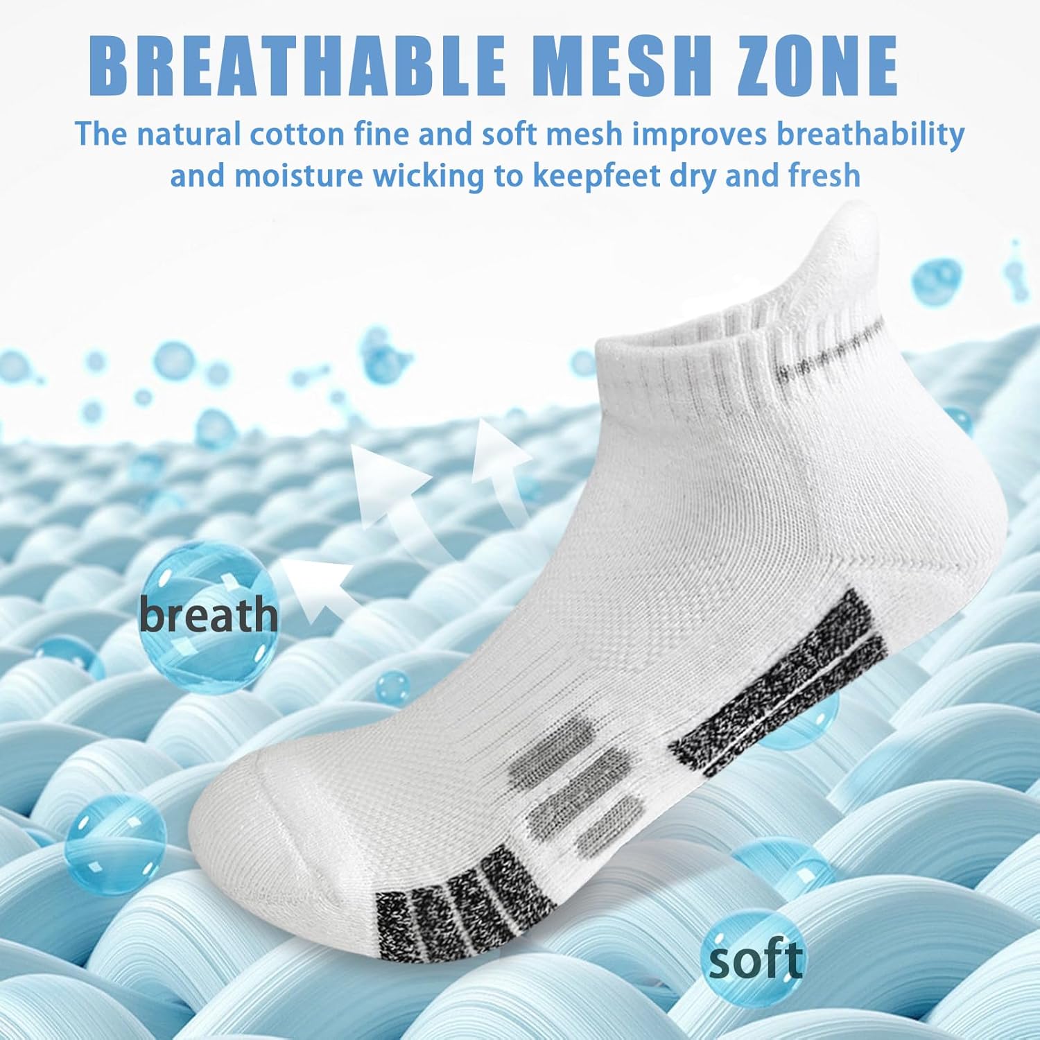 Women's Cotton Athletic Ankle Socks with Wicking Anti-Blister Arch Support Cushioned Sole for Running 5 Pairs - Image 2