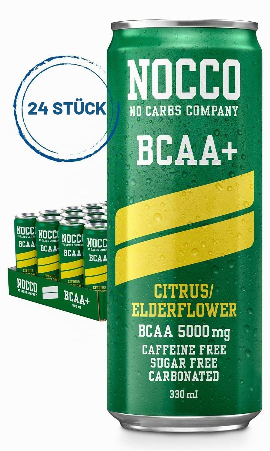 Nocco BCAA Energy Drink 330 ml koffeinfrei – Citrus/Holunderblüte, 12 Stück