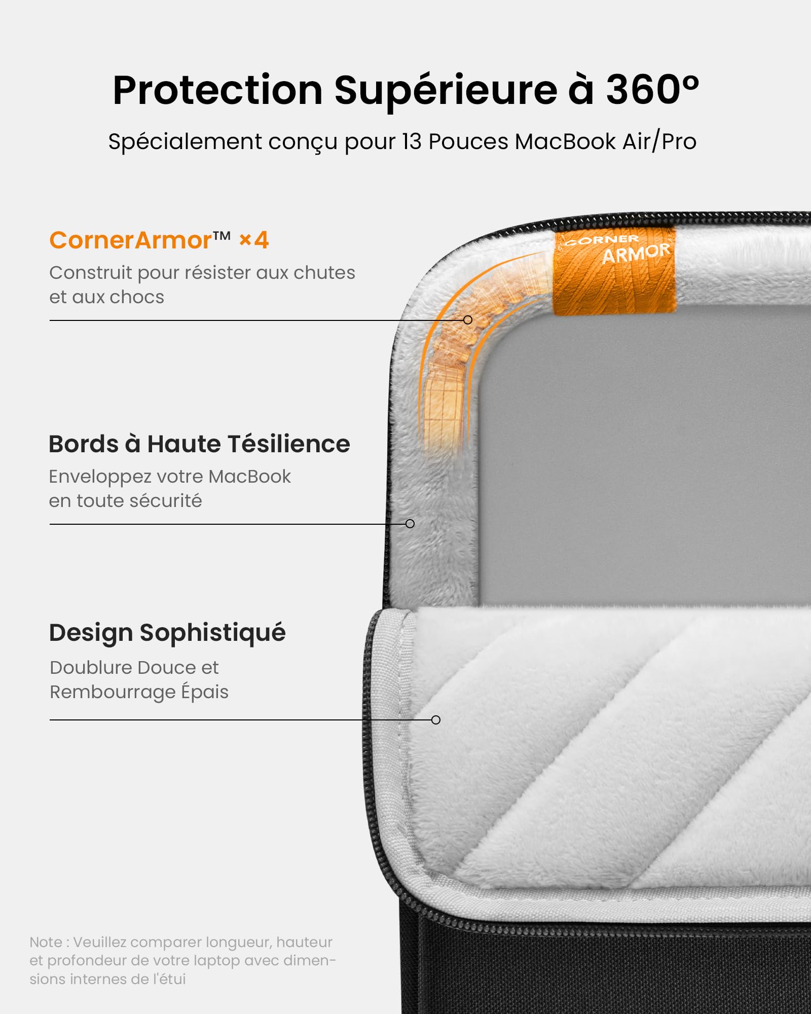 tomtoc 360° Housse pour Nouveau 13 Pouces MacBook Air M5/A3449 (2026), M4/A3240 (2025), M3/M2/M1, Compatible Aussi avec 13'' MacBook Neo A18 Pro, Sacoche pour Laptop avec Pochette pour Accessoires