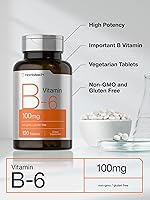 Vista 4 de Horbaach Vitamina B6 100mg 120 tabletas vegetarianas piridoxina HCl Suplemento sin OMG y sin gluten