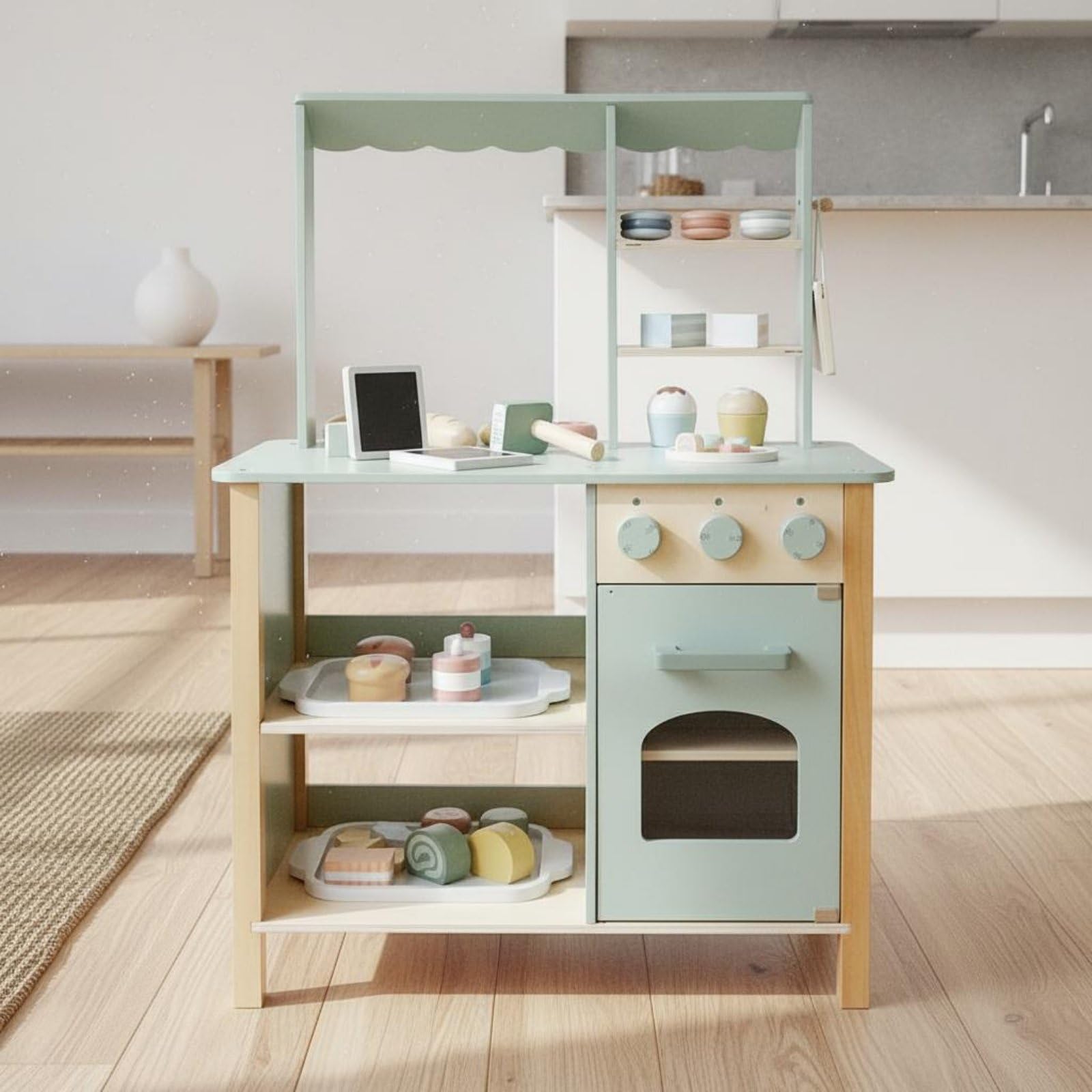Holz-Spielküche Rollenspiel Kinderküche aus Holz realistisches Design Spielbäckerei für Jungen, Kinderzimmer