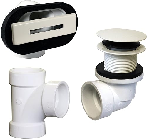 Miniatura 6 de Westbrass D560RK-26 SCH. 40 PVC 1-12" Course Thread Plumber's Pack Tapón de drenaje de bañera con placa frontal de desbordamiento lineal, T y codos,
