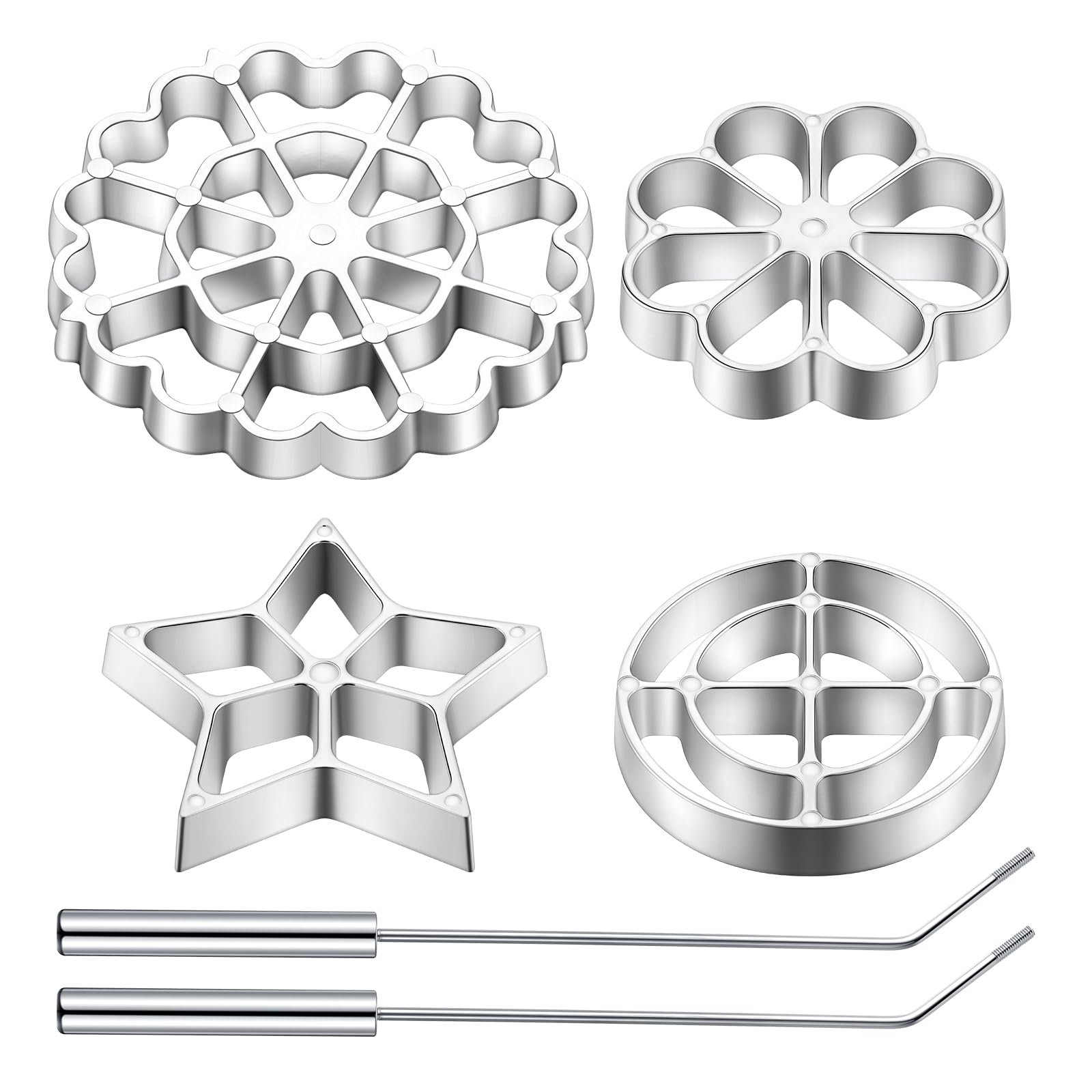 Ziliny 6 Pcs Rosette Iron Mold Set with Aluminum Handle, 3 Pattern Heads