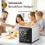 SAKAMOSH 2 Slice Touch Screen Toaster 1.3" Wide Slots, Smart Digital Display Toaster with 6 Browning Levels & 6 Bread Types, Memory, Defrost, Reheat, Stainless Steel, 800W