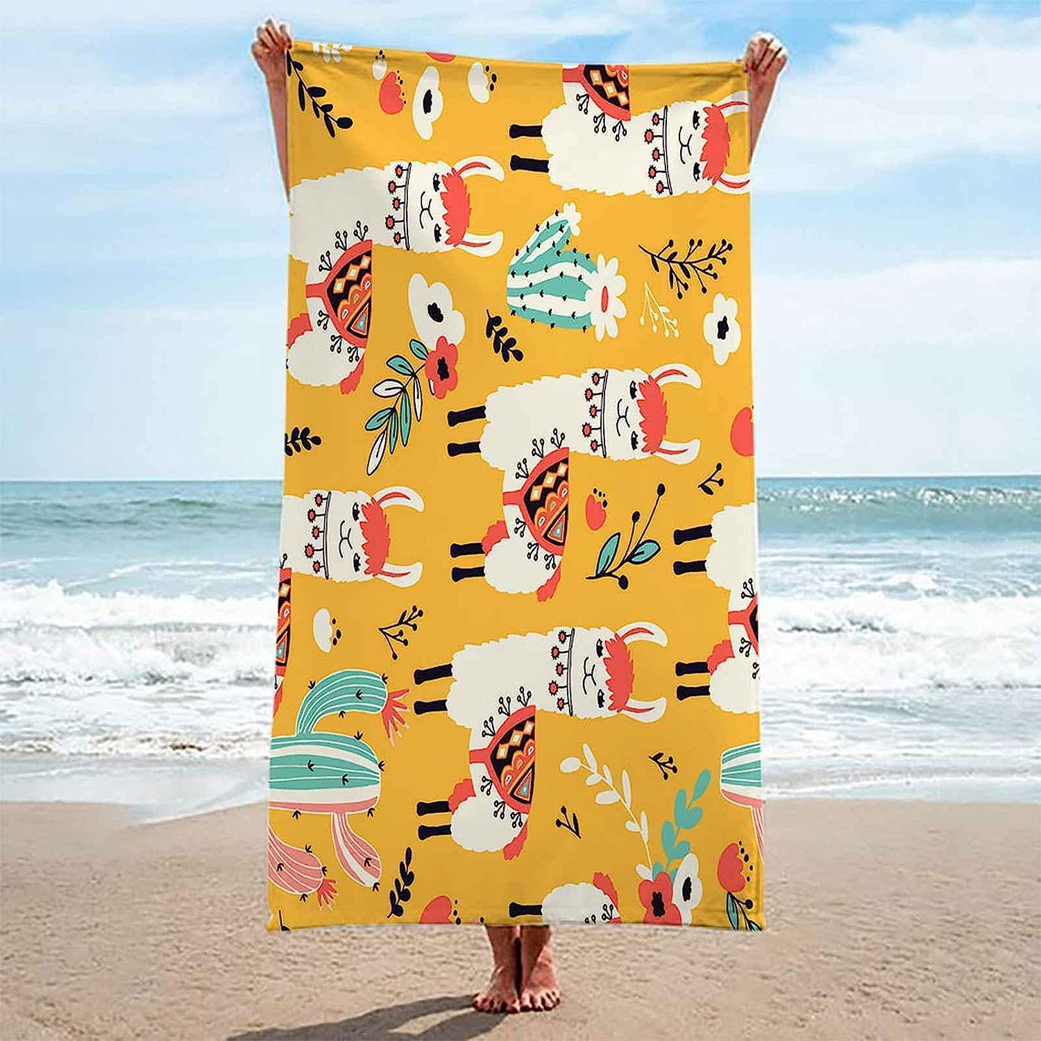 Telo Mare Microfibra, Telo Antisabbia Coperta Da Spiaggia 3D Alpaca Animale Del Fumetto Creativo, Compatto E Leggero, Asciugatura Rapida, Ultra Assorbente, Per Spiaggia, Viaggi, Campeggio, 3B2V/G7F