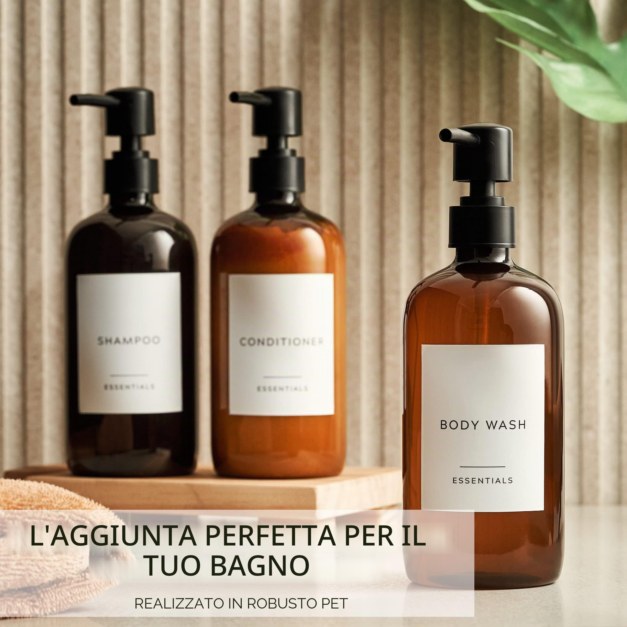KIBAGA Set di 3 erogatori in PET per shampoo, balsamo e bagnoschiuma, 620 mL, con pompa ed etichette, facile da ricaricare, per un miglioramento istantaneo dell’arredamento del bagno, bianco