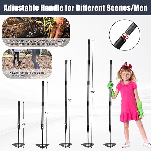 Miniatura 6 de Hoe - Herramienta de jardín, azada hueca de mango largo de 70 pulgadas, desbrozadora manual ajustable, azada de jardín resistente para deshierbar,