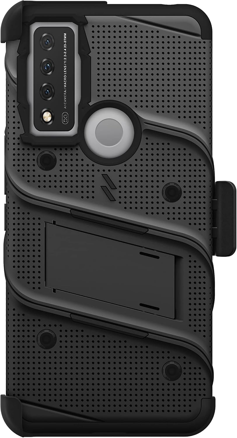 ZIZO Bolt Bundle for TCL 30 XE 5G Case with Screen Protector Kickstand Holster Lanyard - Black