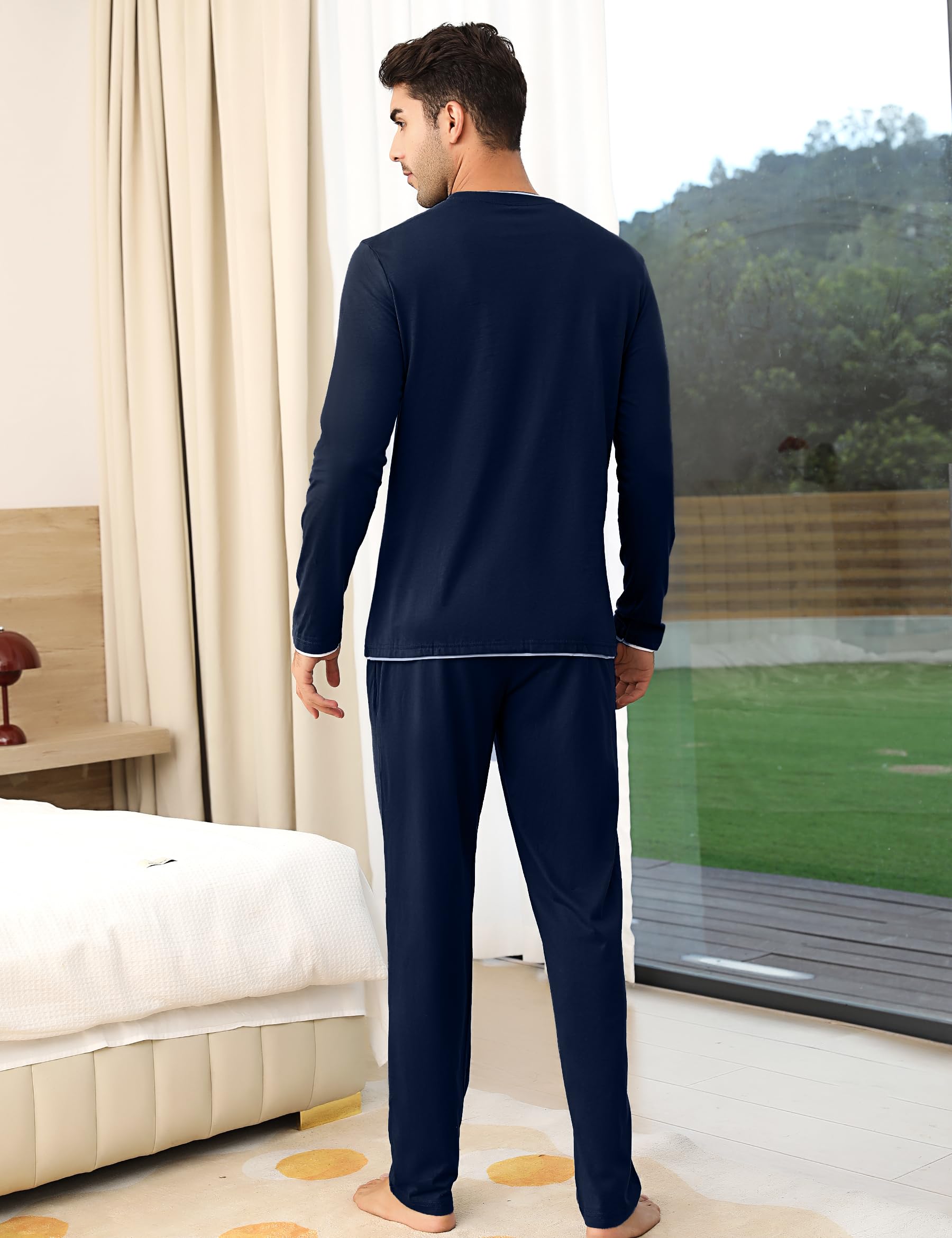 Aseniza Pyjama Homme Hiver Ensembles de Pyjama Coton Manches Longues Vêtements De Nuit Vêtements de Détente Doux Loungewear
