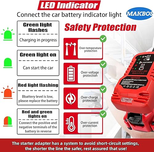 Miniatura 4 de Adaptador de arranque de puente para baterías Milwaukee 18V M18 12V Kit de cables de puente portátiles, adaptador de cable de refuerzo automotriz