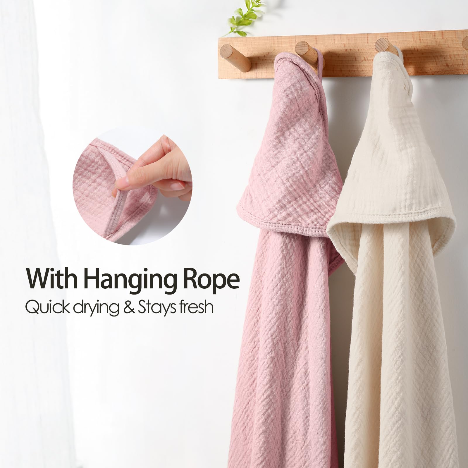 Peepeemax Asciugamani con Cappuccio per Bambini, Asciugamano Neonato in Mussola di Cotone, Asciugamano Morbido e Assorbente con Cappuccio per Bambini da 0 a 18 mesi, 76 x 76 cm, 2 Pezzi (Rosa)