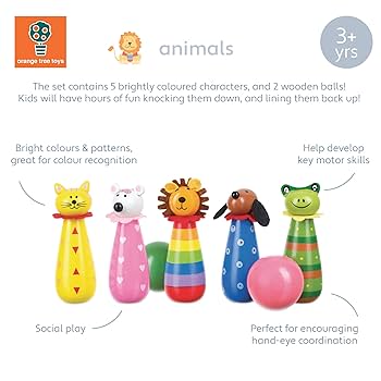 Wooden Farmyard Skittles | Kids Farm Toys | Orange Tree Toys | Cotswold