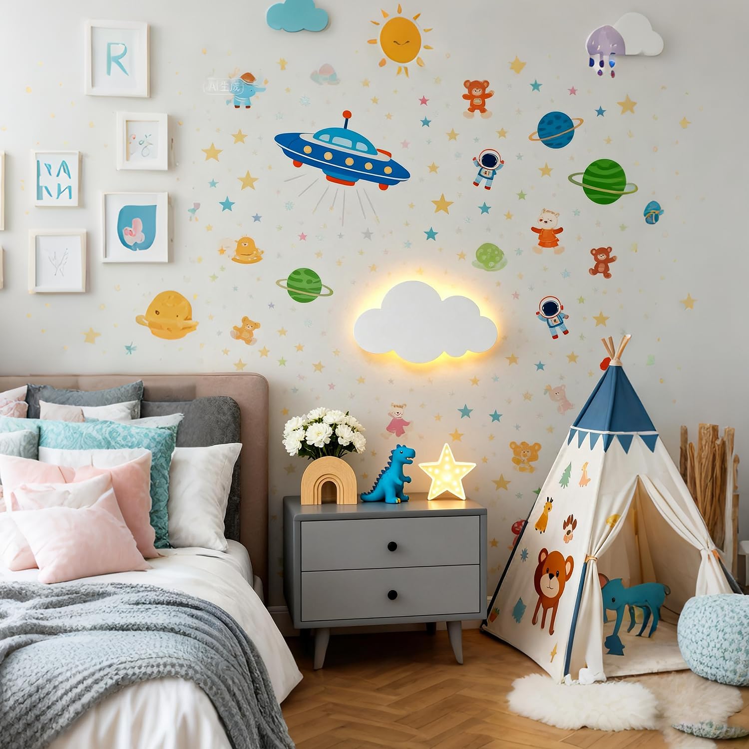 KZT Lámpara de Pared LED Dimmable con Mando a Distancia Lámpara de Mesa con Enchufe, Habitación Infantil, 3000K-6000K, Luz Nocturna Nube Acojedora para Dormitorio de Bebé Niña o Niño, Blanco