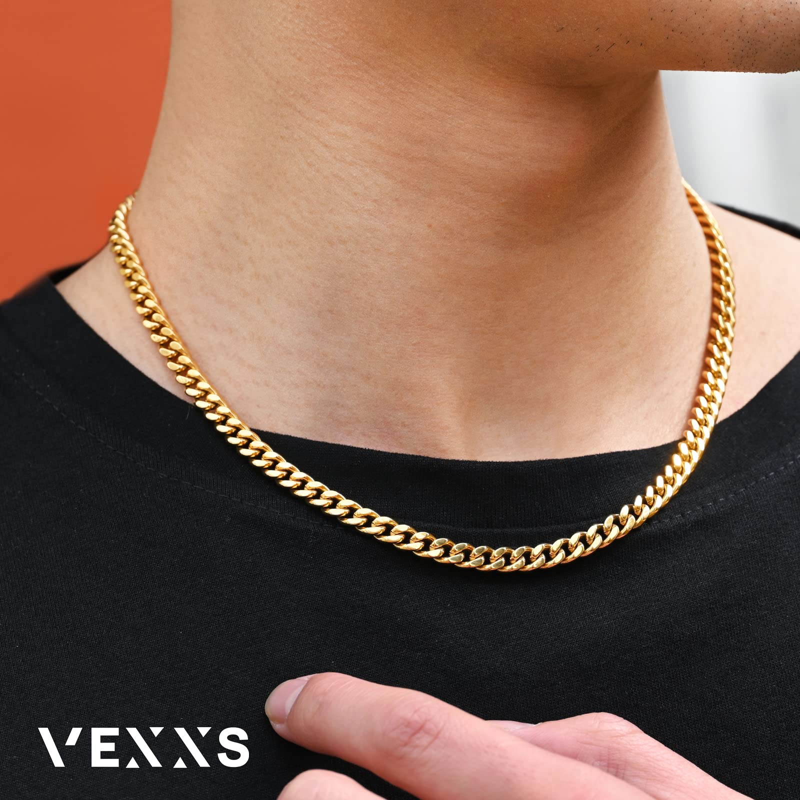 VEXXS 18K Gold beschichtet Cuban Halskette Panzerkette Miami Kubanische Gliederkette Herren Nickelfrei