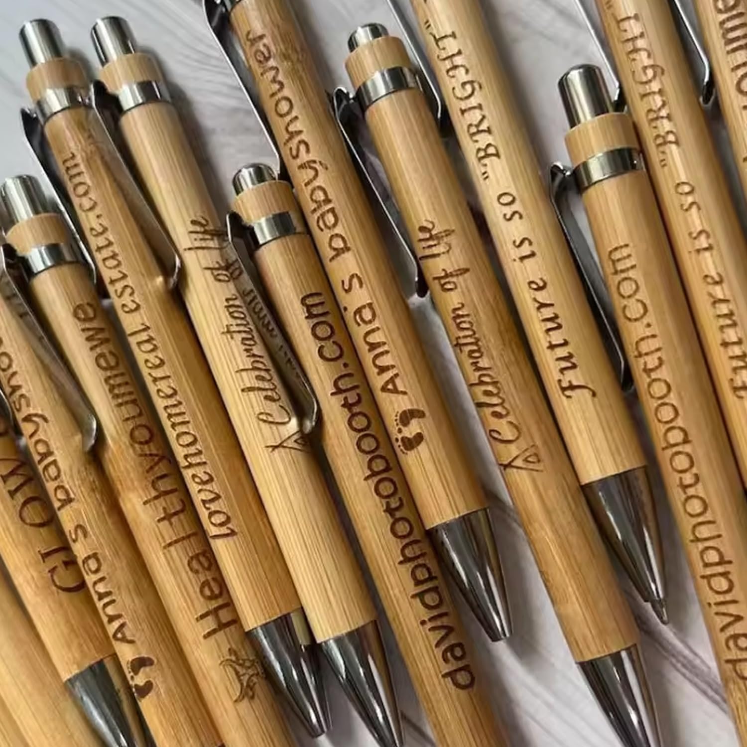 Bolígrafo De Bambú Personalizado, Nombre Personalizado, Bolígrafo Con Logotipo De Texto, Papelería De Escritura Escolar De Oficina De Tinta Negra(50 pcs)