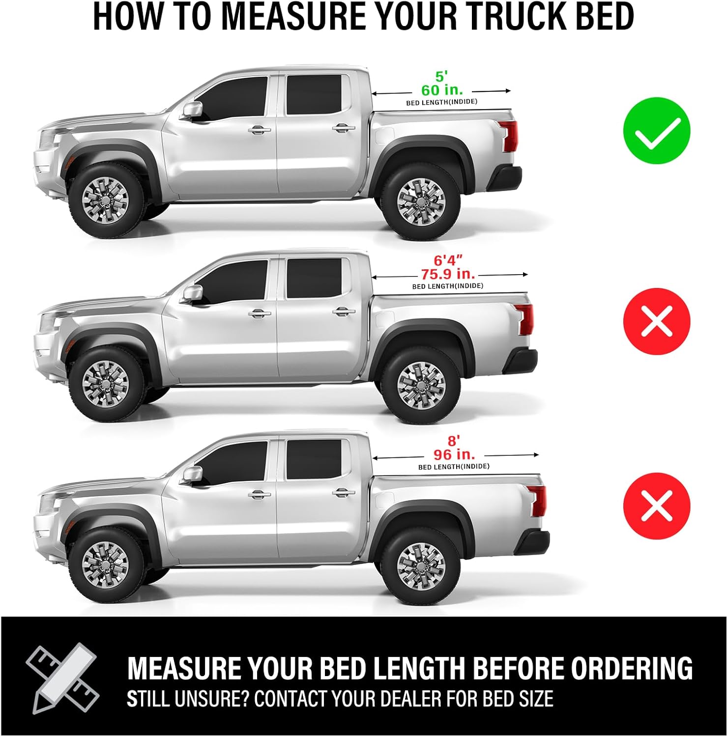 Hard Low Profile Quad-Fold Aluminum Truck Bed Tonneau Cover Compatible with 2005-2021 Nissan Frontier 5ft Bed (60")