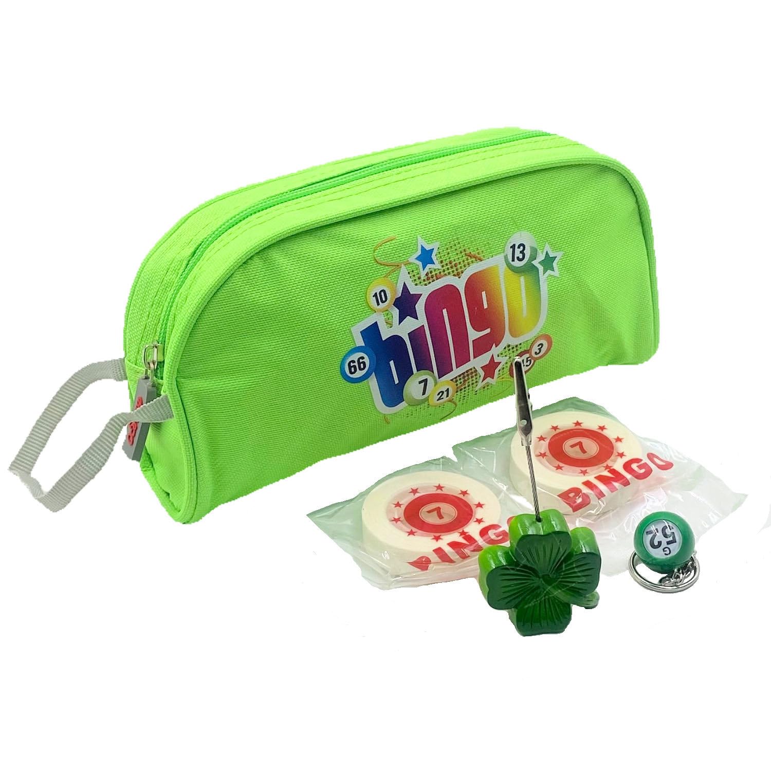Tapp Collections Bingo Dauber Portable Case with Carrying Strap and Accessories including Shamrock Ticket Clip Holder – Green