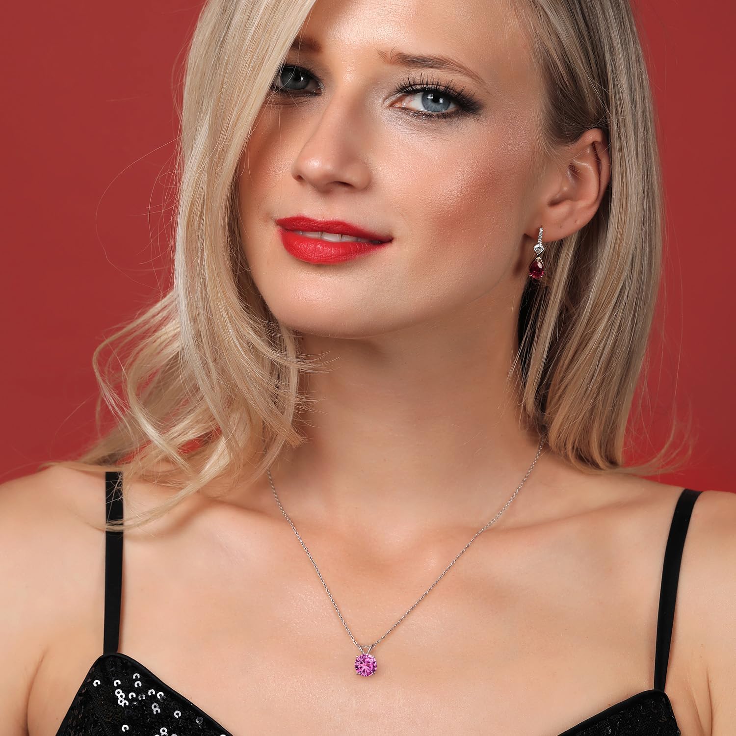 Gem Stone King 14K White Gold Pink Created Sapphire Pendant Necklace for Women | 1.66 Cttw | Gemstone September Birthstone | Round 7MM | With 18 Inch Chain - Image 4