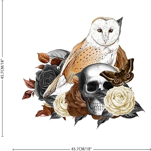 Miniatura 8 de Calcomanías de pared con diseño de búho de Halloween, diseño de esqueleto, flores, vintage, espeluznante, espeluznante, pájaros, espejos,