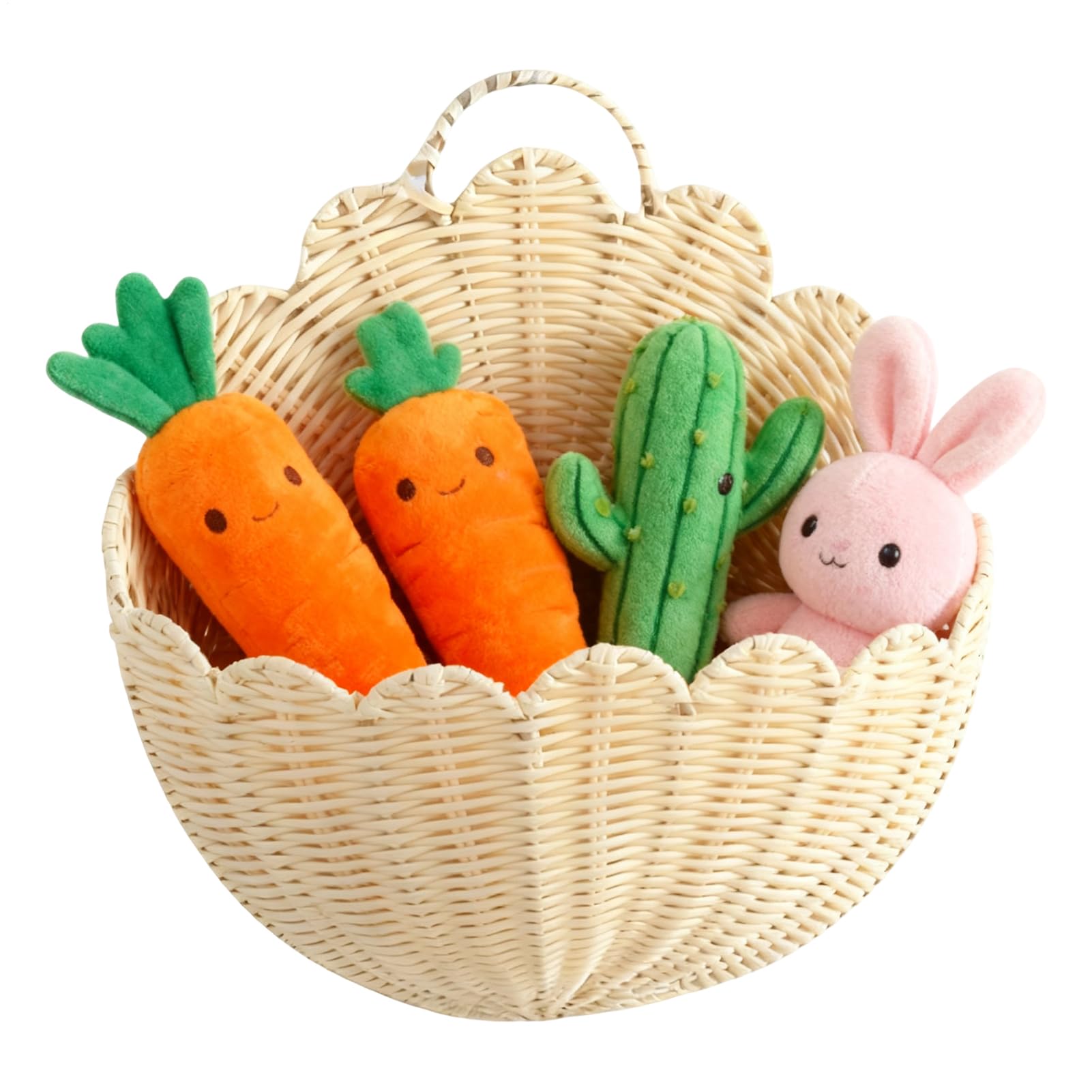 Cesta Tejida Organizador Estético Festoneado | Cestas Decorativas con Bordes Ondulados Tejidas a Mano Para Sala Baño Cocina Guardería Granja Apartamento Fruta Verdura