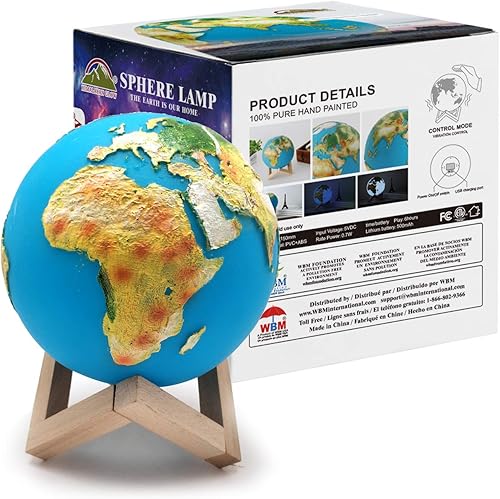 Miniatura 2 de Himalayan Glow Lámpara de luz de luna impresa en 3D con soporte de madera y control remoto regulable, LED recargable con lámpara de luna de 16