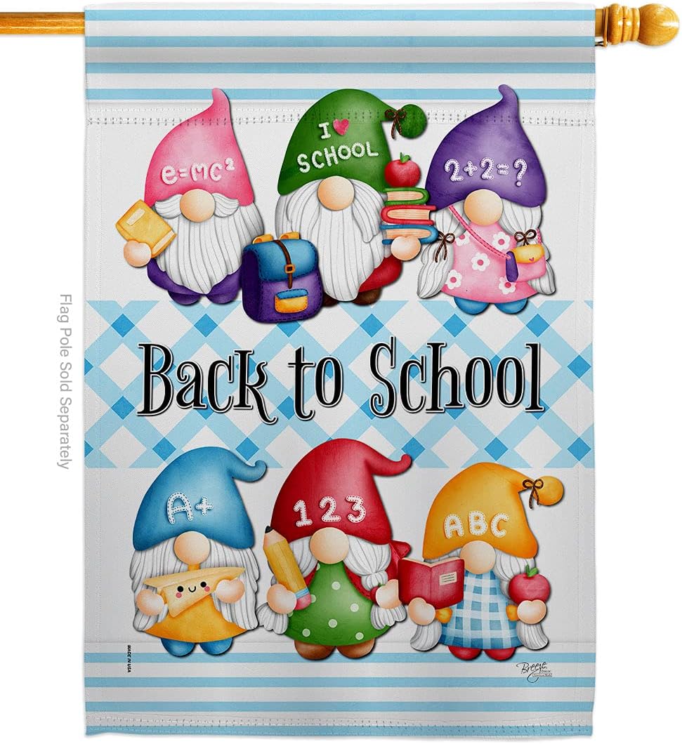 School Gnome House Flag Education Back to First Day Bus Supplies Teacher Students Class Small Decorative Gift Yard Banner Made In USA 28 X 40