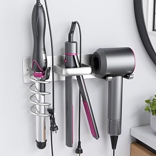 Tindbea Hair Dryer Holder Wall Mount Aluminum Alloy Hot Tools Organizer | Heavy Duty, Silver,Wall-mounted, Stores Blow dryers,Curling irons,Flat irons,perfect for Bathroom or Bedroom use